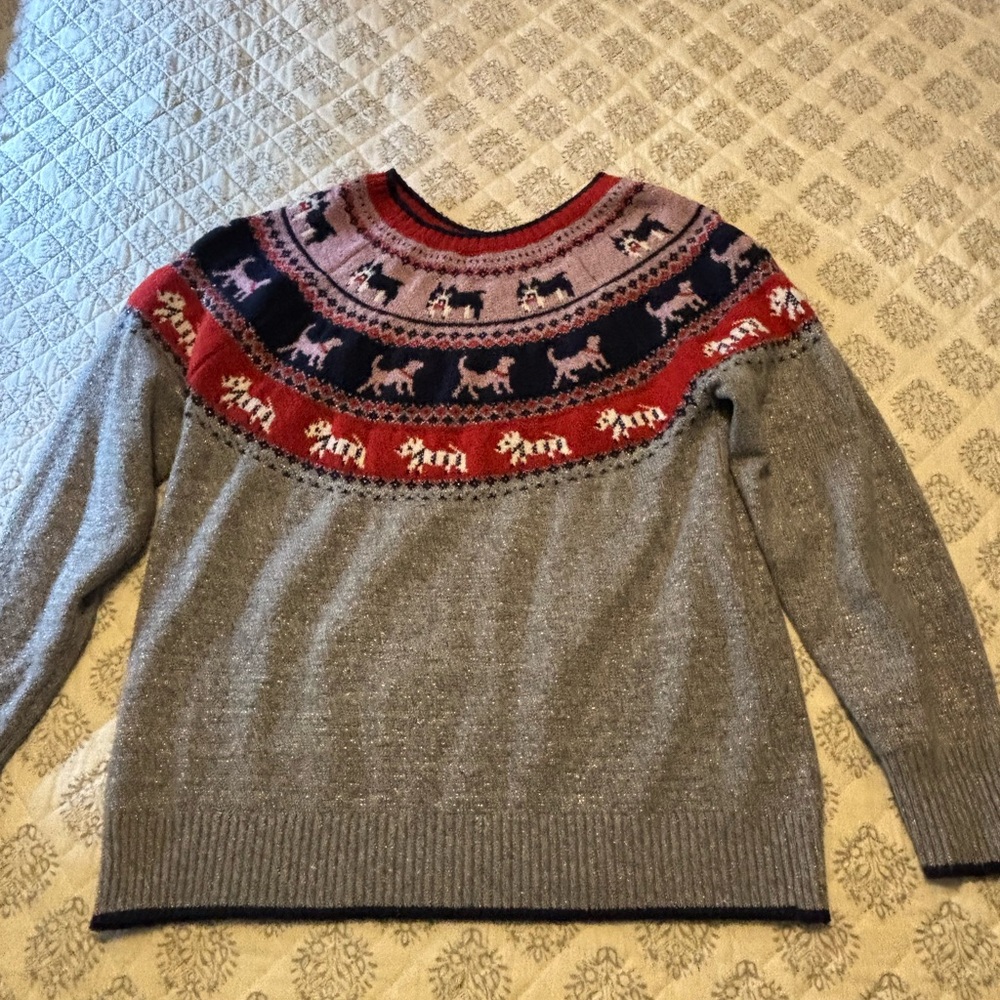 Gray and Red Patterned Sweater